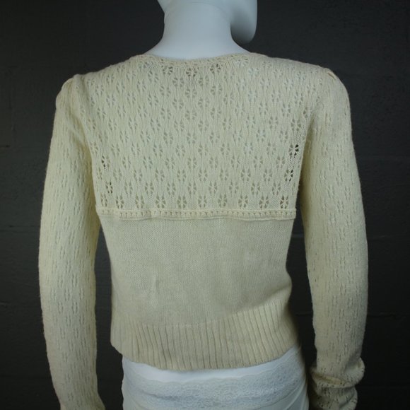 Anthropologie Knitted & Knotted Sweater Cardigan Puff Crystal Medium Crochet - Picture 4 of 7